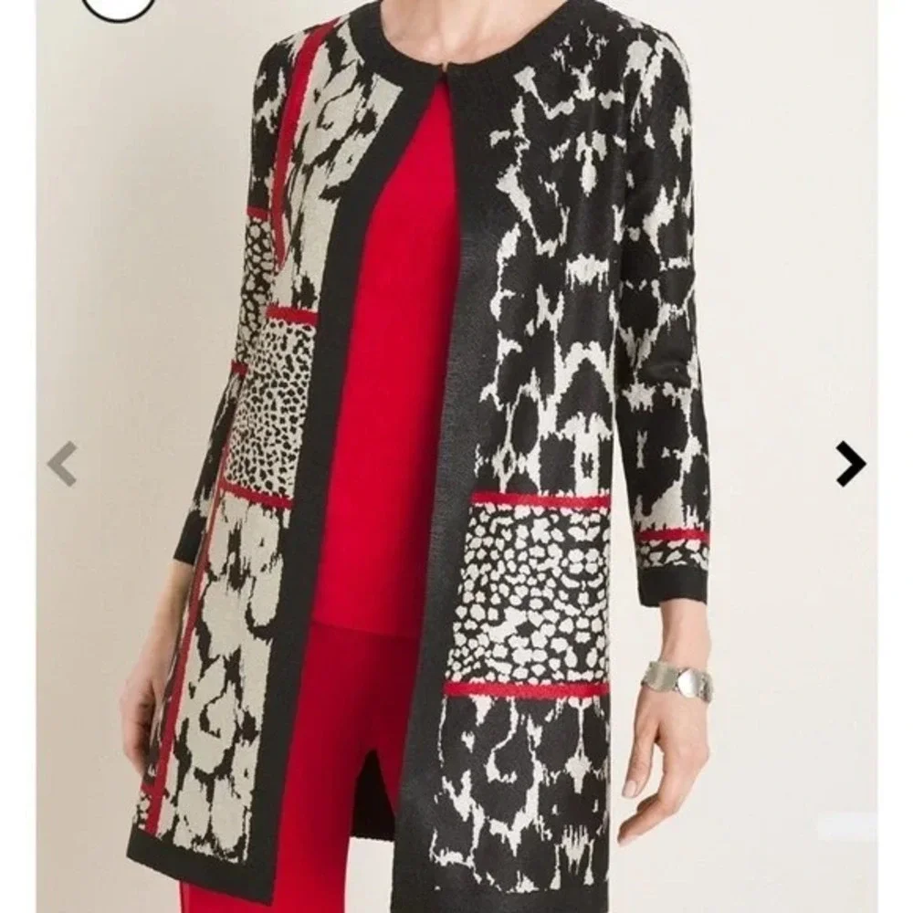 Chico's Travelers Jacket Womens 4 (20) Black Reversible Crushed Patchwork Cardi - Picture 2 of 10